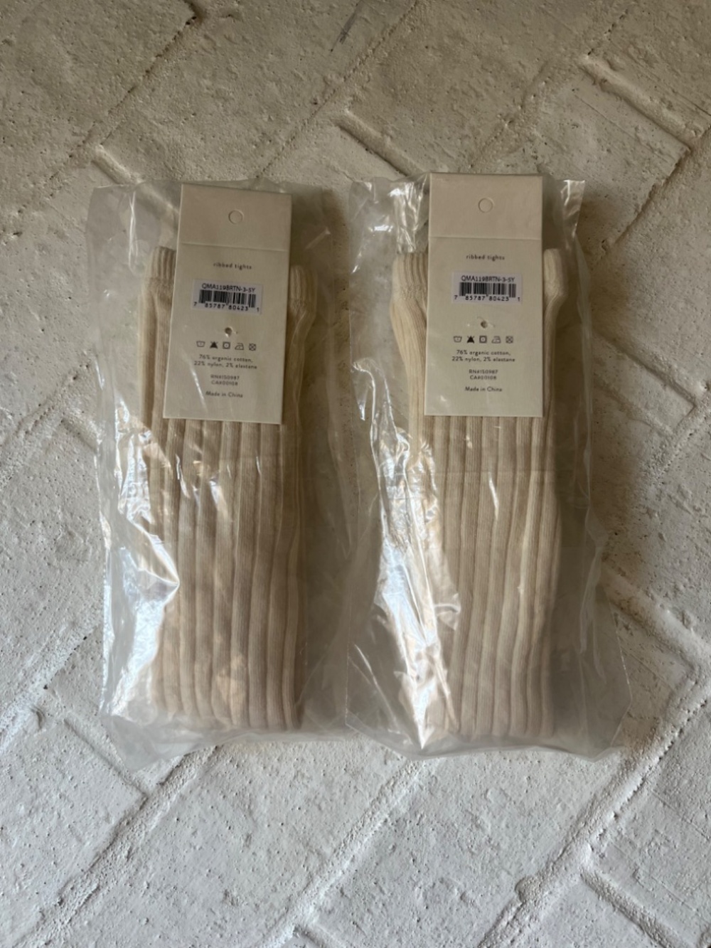Quincy Mae 3-5Y Natural Tights, organic cotton - Picture 2 of 3